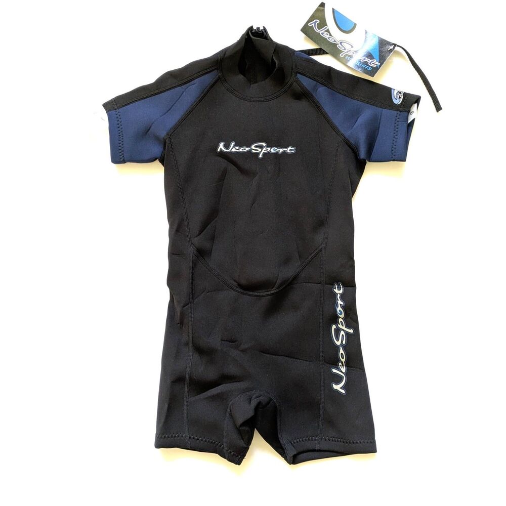 New NEOSPORT 2mm Shorty Back Blue Zip Wetsuit Kids 6 Swim, Dive, Watersports